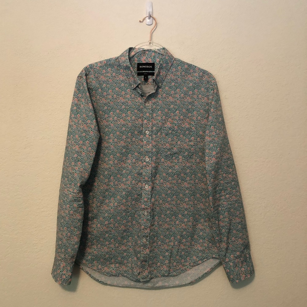 Bonobos Button Down Shirt Floral Print Slim Fit Medium M